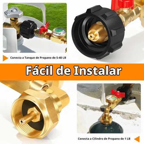Vista 4 de GasSaf Adaptador de recarga de propano, convertidor de 20 libras a 1 libra con válvula de calibre adecuado para parrillas Weber Q Series