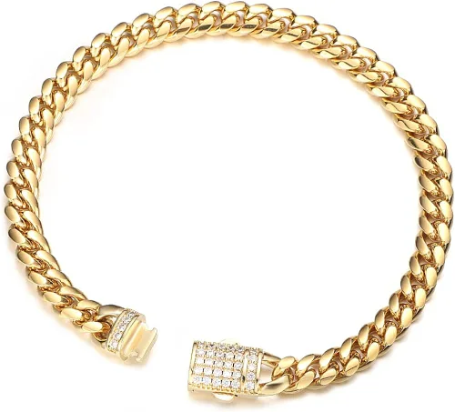 Vista 5 de JovJewelry Collar de cadena de eslabones cubanos de Miami para hombre de acero inoxidable chapado en oro de 18 quilates joyería de hip hop