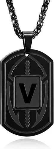 Vista 50 de Graduation Gifts - Football Initial Necklace for Men Boys Kids Teen Dog Tag Stainless Steel Black Letter Pendant Sport Football Athletes Jewelry