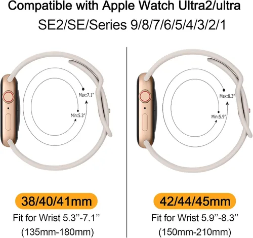 Vista 5 de Mugust - Correas deportivas compatibles con Apple Watch de 42mm, 41mm, 45mm, 49mm, 40mm, 44mm, 38mm, 42mm y 46mm, correa impermeable de silicona