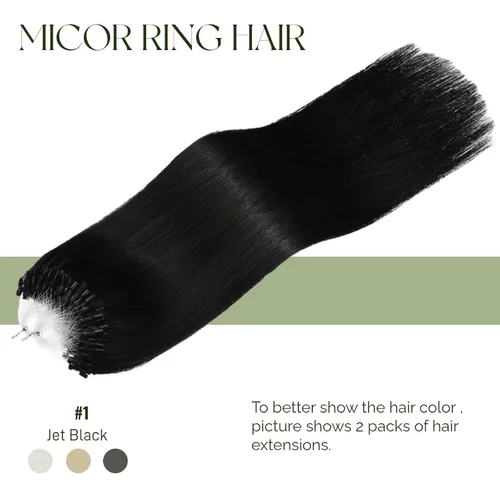 Vista 2 de Micro Link - Extensiones de cabello humano Remy virgen con micro anillo, extensiones de cabello humano de 0.02 oz/hebra, 1.76 oz, extensiones de #1