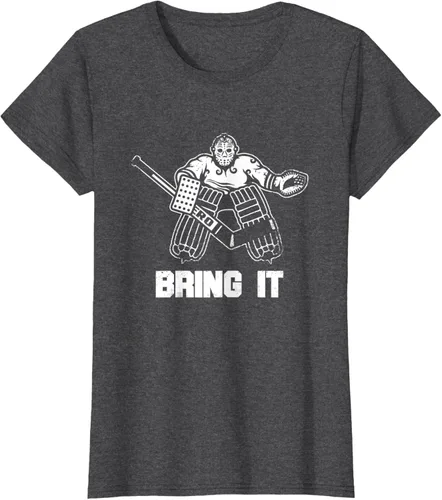 Vista 4 de Divertida camiseta gráfica de ropa de portero de hockey sobre hielo, Negro, S