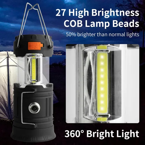 Vista 6 de Linterna solar de campamento con manivela, linterna LED ultra brillante portátil de gran capacidad, cargador USB, linterna electrónica