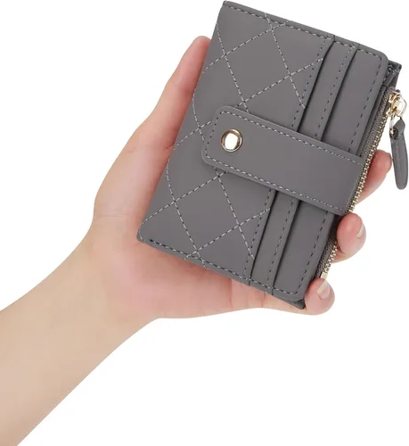 Vista 26 de Cartera de cuero para mujer, pequeña, compacta, plegable, con bolsillo para monedas con cremallera