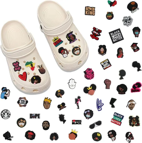 Vista 4 de 55 dijes de decoración de zapatos para niños, niñas, mujeres, adolescentes, Black Live Matters Kids Clog Accessories Pin Fit Garden Sandals Bracelet