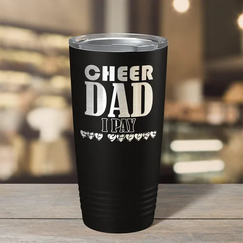 Vista 6 de Cheer Dad I Pay She Cheers - Vaso de acero inoxidable con tapa aislada, color negro