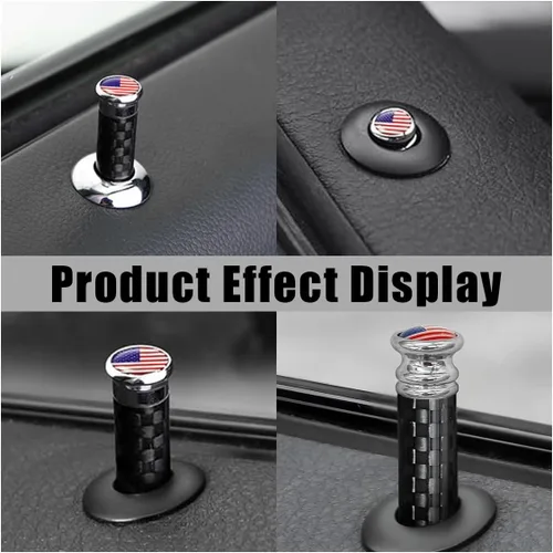 Vista 4 de Accesorio de coche con bandera americana, 4 perillas de bloqueo, modificación de cubierta de pasador de fibra de carbono