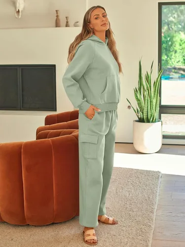 Vista 3 de AUTOMET Conjunto deportivo de 2 piezas para mujer, sudadera de manga larga con pantalones deportivos tipo cargo