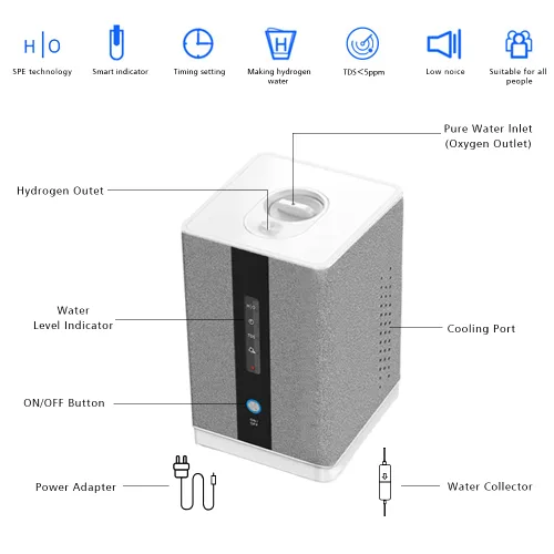 Vista 7 de Máquina de Inhalación de Agua de Hidrógeno AquaGreen, Inhalador de H2 de Alta Pureza del 99.99% con 5 Cánulas Nasales, Generador de Agua Rica
