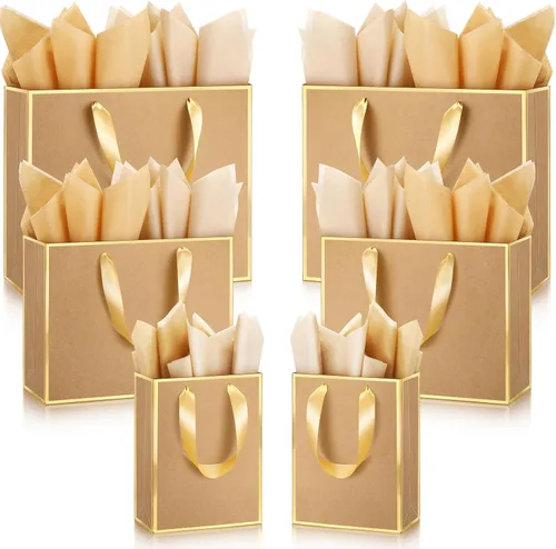 Vista 9 de Yeaqee 12 bolsas de regalo de papel metálico con asa, tamaño surtido, incluye 8, 10, 13 pulgadas, bolsa de regalo de agradecimiento de 5 sentidos