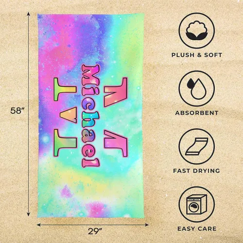 Vista 3 de InterestPrint Toallas de playa suaves personalizadas con tu nombre, toallas de playa suaves personalizadas con texto para hijo e hija, toallas