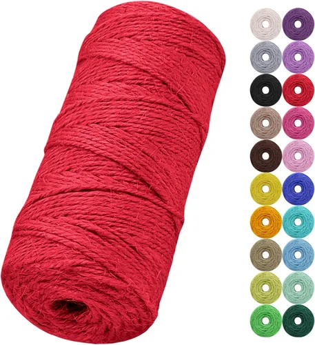 Vista 14 de Cuerda de yute natural de 0.079 pulgadas y 328 pies para manualidades, cuerda de yute de colores de 3 capas para envoltura de regalos, jardinería