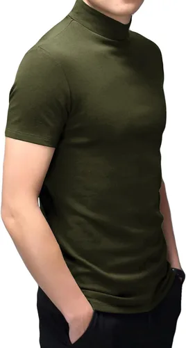 Vista 2 de Camiseta de manga corta para hombre, básica, cuello alto, ajustada, sin botones, térmica, sólida