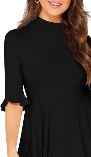 Vista 4 de Verdusa - Vestido elegante largo y de punto acanalado con mangas acampanadas para mujer, largo hasta por debajo de las rodillas
