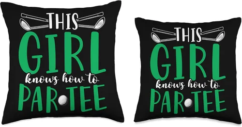 Vista 3 de This Girl Knows How To Par Cojín de golf, 16x16, multicolor