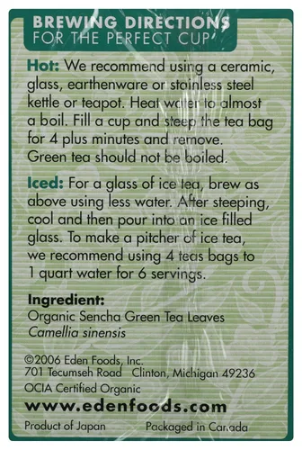 Vista 2 de Eden Alimentos Té Sencha Verde Orgánico, 16 ct