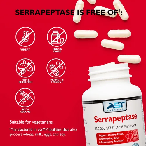 Vista 7 de AST Enzymes Serrapeptase 130,000 SPU - 60 cápsulas vegetarianas - Enzimas sistémicas naturales premium - Serrapeptasa resistente a los ácidos