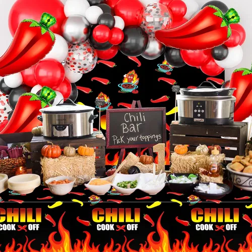 Vista 6 de PHOGARY Mantel de cocina de chile para decoración de chile, manteles de chile desechables, mantel de cocina de chile para una fiesta, suministros