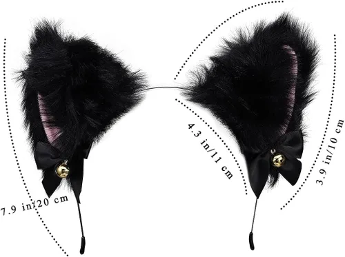 Vista 2 de Uranian Diadema de orejas de gato con campanas y orejas de neko para el cabello accesorio para el cabello de anime para cosplay de Halloween