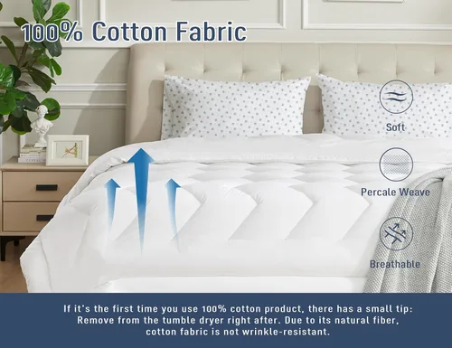 Vista 4 de Pillow Cases 100% Cotton Percale Standard Queen Set of 2 Blue Floral Floral Pillowcases Breathable Hypoallergenic Pre-Shrunk, 20 Inch x 30 Inch