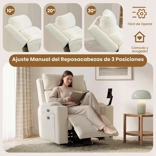 Vista 6 de Sillón reclinable giratorio eléctrico con reposacabezas y lumbar ajustables Blanco
