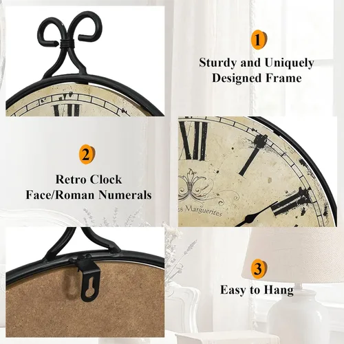 Vista 3 de Reloj de pared de 30 pulgadas para sala de estar, reloj de pared de granja extragrande, marco de hierro forjado con acabado dorado retro, relojes