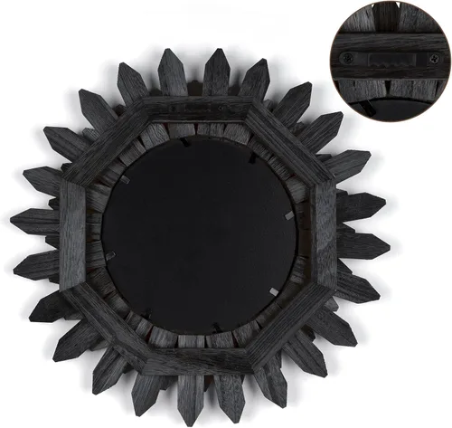Vista 8 de Honiway Espejo de pared negro de 12 pulgadas, decoración de pared bohemia de madera, espejo decorativo para decoración de habitación, decoración