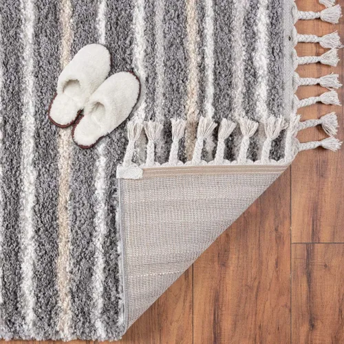 Vista 8 de LUXE WEAVERS Shaggy Collection 520 - Alfombra gris de 8 x 10 pulgadas, diseño de líneas Shagg