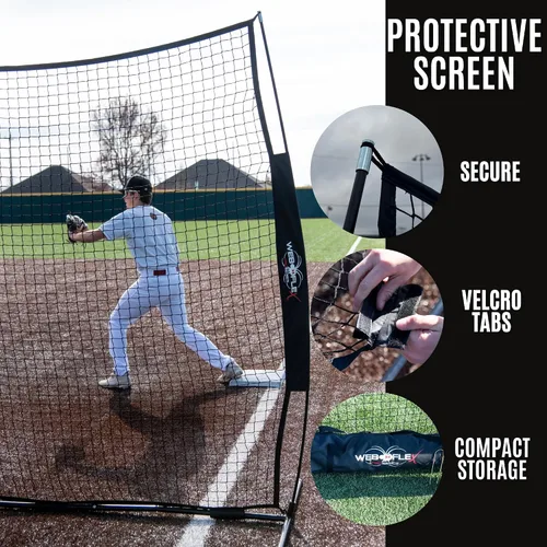 Vista 4 de Web Flex® 7x7 ft Portable Baseball & Softball Batting Practice Screen Net, Durable Nylon & Metal Frame, Protective Batting Net for Pitching &