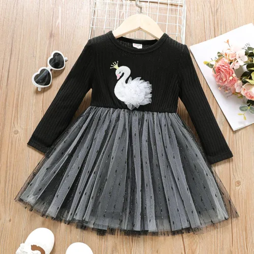 Vista 2 de PATPAT Vestido de niña pequeña falda tutú de malla de manga larga con flores y lazo, vestidos de fiesta, 18-24 meses a 5-6 años