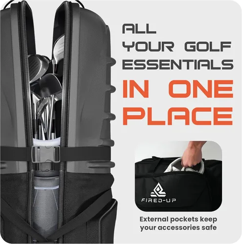 Vista 5 de Bolsas de viaje de golf FIRED-UP para aerolíneas con tapa dura - Bolsa de viaje de golf de maletín rígido 1680D con ruedas, correa interna, asa