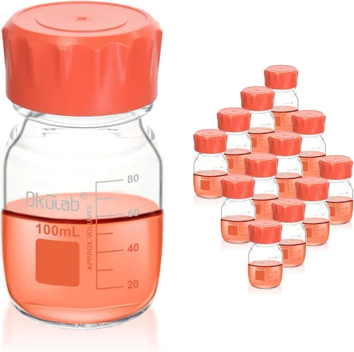 Vista 10 de Botellas redondas de almacenamiento de medios de 33.8 fl oz (34 onzas), vidrio de borosilicato 3.3, con tapones de rosca GL45 en material PP