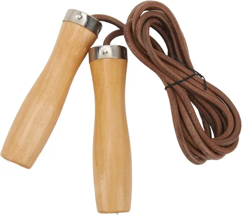 Vista 2 de Rope Skipping Rope, Workout Rope with Wooden Handle Cowhide for Fitness Portable Exercise HIIT Aerobic Training
