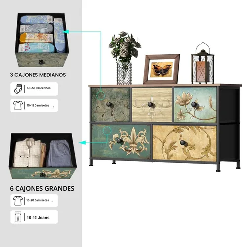 Vista 4 de Cómoda con Cajones para Dormitorio Cómoda de Tela para Closet, Cuarto de Bebé, Entrada, Perchero de Pie, Soporte de TV para Sala de Estar, Cajones