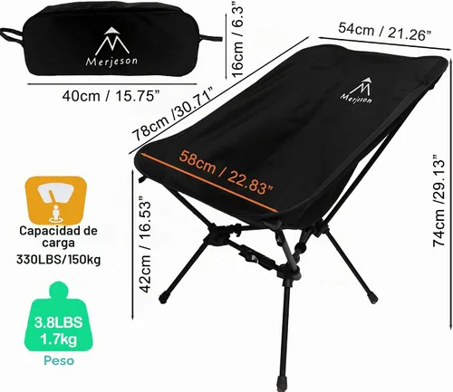 Vista 4 de Silla portátil para camping, silla de mochilero, silla plegable ultraligera, compacta, sillas plegables ligeras para senderismo, montañismo, playa