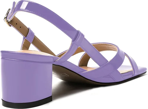 Vista 5 de WAYDERNS Correa ajustable para mujer, puntera cuadrada, correa de tobillo con bloque para citas, hebilla casual, puntera abierta, charol cruzado