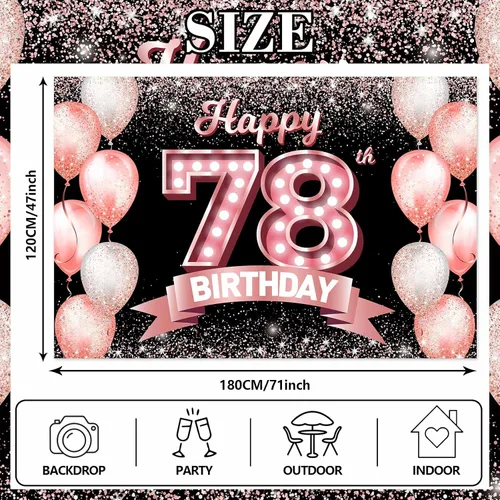 Vista 300 de Cartel de feliz cumpleaños décimo oro rosa, telón de fondo, saludos a 10 años, globos de confeti, decoración temática para niñas de 10 años