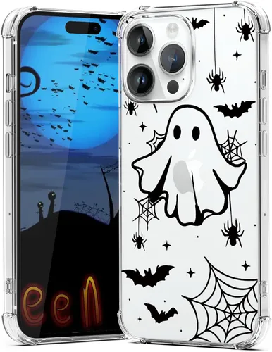 Vista 51 de Funda de Halloween para Google Pixel 6A transparente con diseños de murciélagos fantasmas, funda para teléfono para niñas, elegante, delgada, a