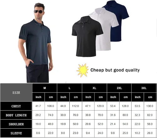 Vista 6 de Facitisu Camisa polo de manga corta para hombre, cuello de golf, casual, de secado rápido