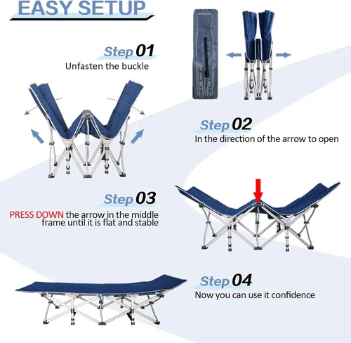 Vista 2 de Paquete de 2 catres de camping con colchón, catres cómodos para catres de dormir para adultos, cama plegable de doble capa Oxford, fácil