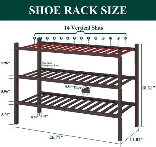 Vista 2 de Smiry Zapatero de bambú para armario, organizador de zapatos de madera de 3 niveles, estante apilable de almacenamiento de zapatos de madera