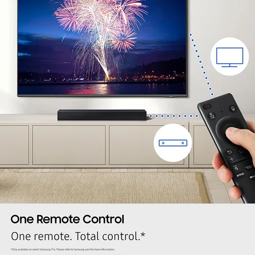 Vista 5 de Samsung Barra de sonido HW-B400F Serie B, 2.0 canales con woofer incorporado, mejora de voz y modo nocturno, expansión de sonido envolvente