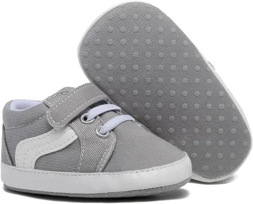 Vista 5 de SABATUTU Tenis de lona para bebés niños y niñas, suela suave, antideslizantes, ligeros, para recién nacidos, para primeros pasos, para cuna de 0 a