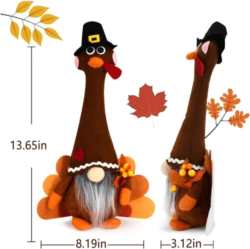 Vista 5 de YuQi Juego de 2 gnomos de otoño, decoración de gnomos de pavo de Acción
