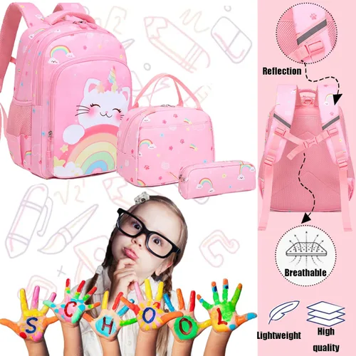Vista 5 de Mochila de escuela primaria para niñas con lonchera, mochila de regreso a clases
