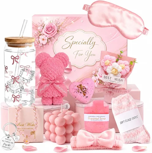 Vista 8 de Cesta de regalo de girasol para mujer, juego de caja de regalo de spa