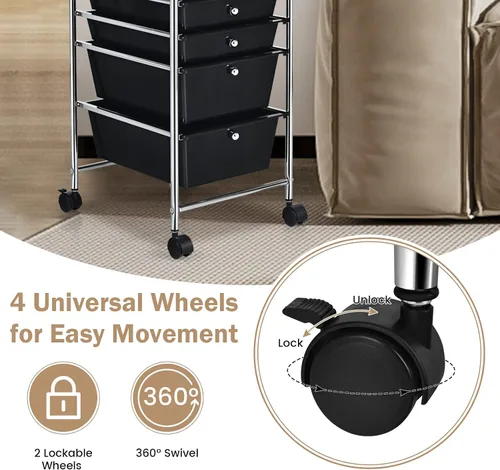 Vista 5 de DREAMADE Carrito rodante con cajones de almacenamiento, carrito utilitario con cajones de plástico extraíbles, ruedas con cerradura, carrito de arte