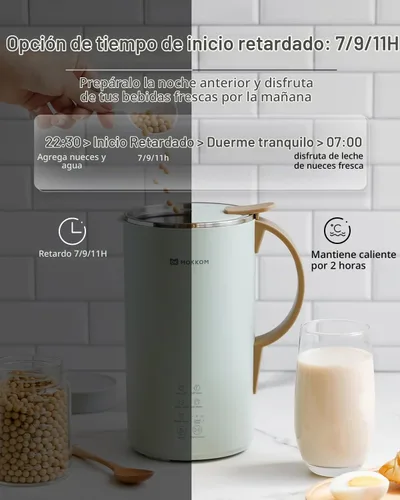 Vista 4 de Mokkom - Máquina para hacer leche de nuez 8 en 1, licuadora de encimera autolimpiable de 20 onzas Verde