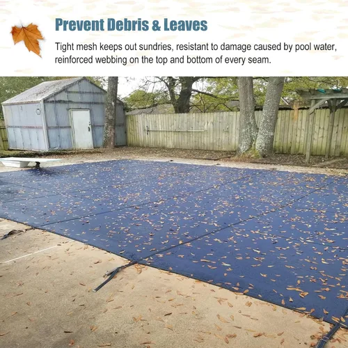 Vista 4 de ERRULAN Inground Pool - Cubierta azul para otoño e invierno, tapa de malla rectangular para jardín al aire libre, para seguridad de niños