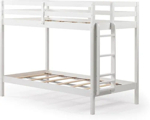 Vista 4 de Grain & Grove - Litera de dos camas con oso, estructura de litera resistente para niños, litera de madera contrachapada con escalera, barandilla